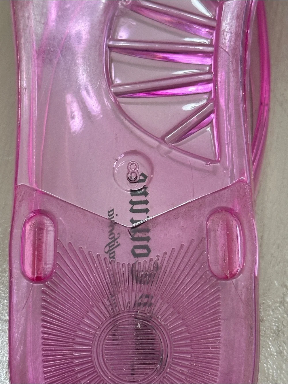 Juicy Couture Pink Jelly Flip Flops Rhinestone Bow Sandals Size 8 Y2K